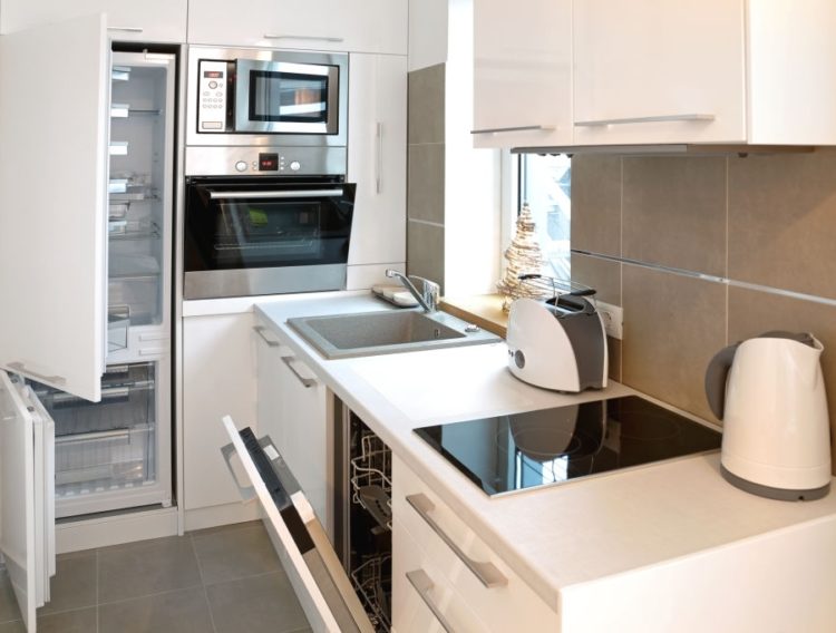 Everything is Open in Small Modern White Kitchen